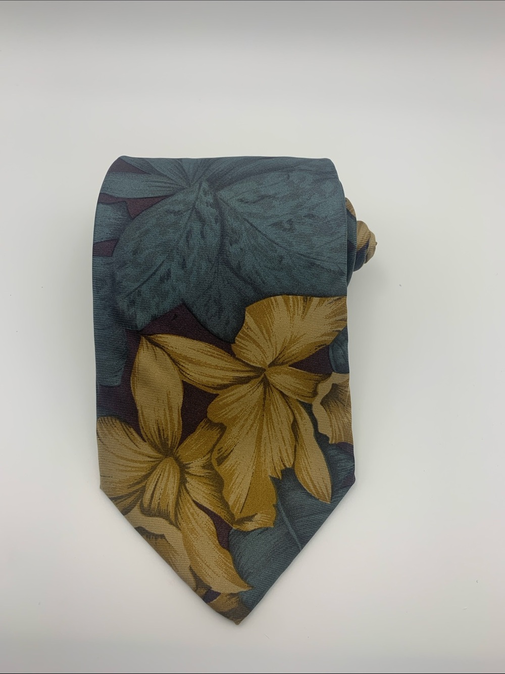 Vintage Dior Floral Tie in Mustard and Teal-Blue